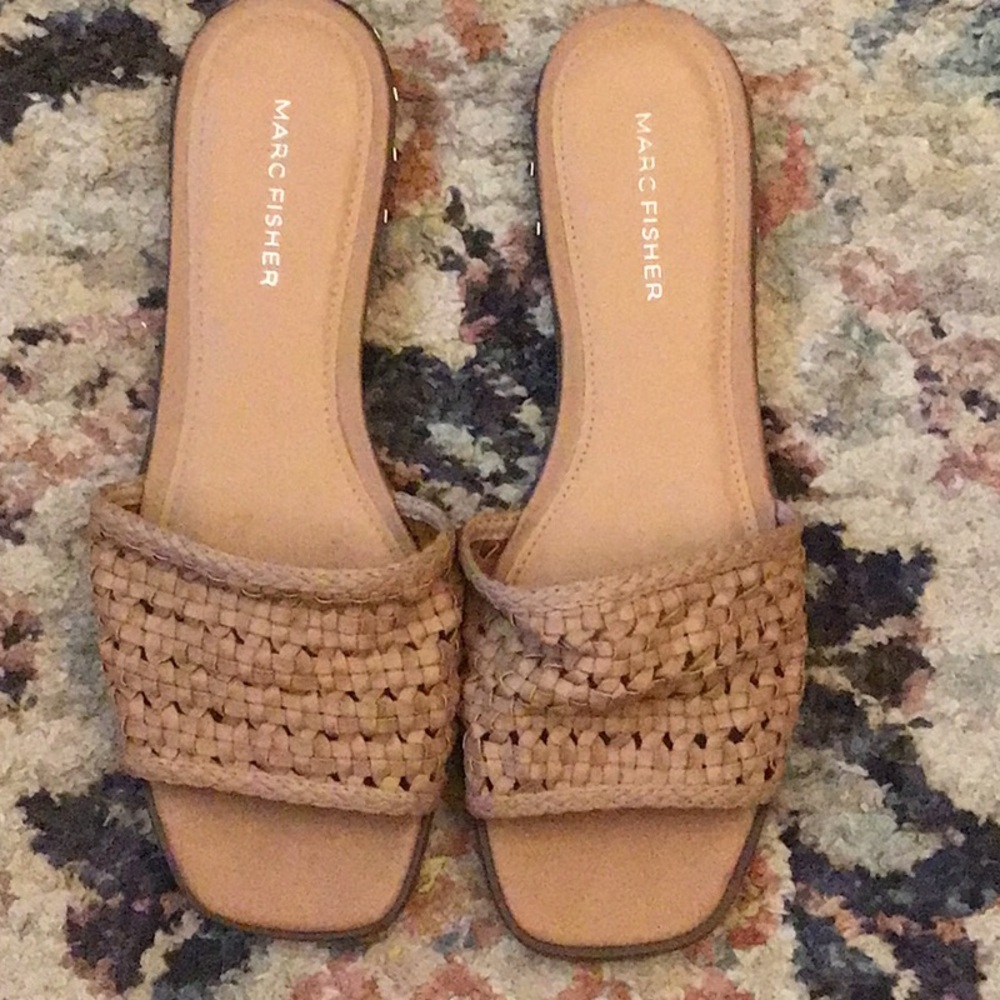 Marc Fisher Tan Woven Slide Sandals